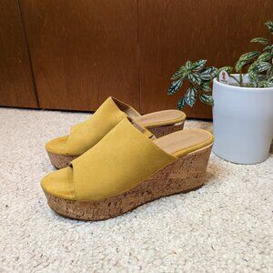 Marc Fisher Raviva Yellow Suede Slip On Wedge Sandals
